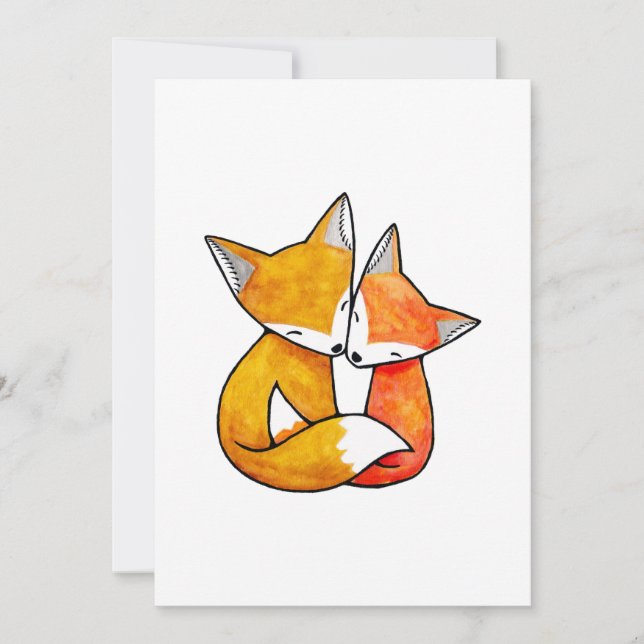 Fox Couple Wedding Cute Woodland Foxes Inbjudningar (Framsida)