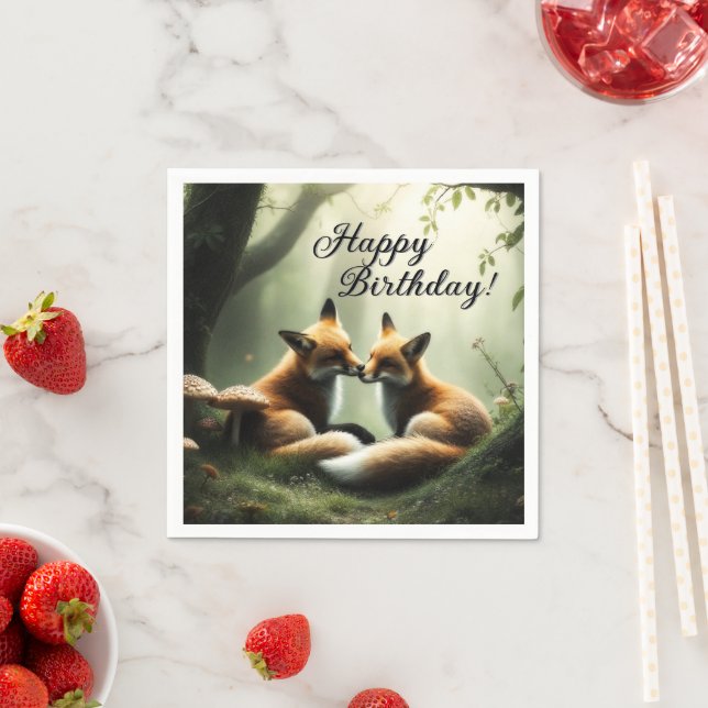 Fox Cuddle i Misty Forest Birthday Pappersservett (Insitu)