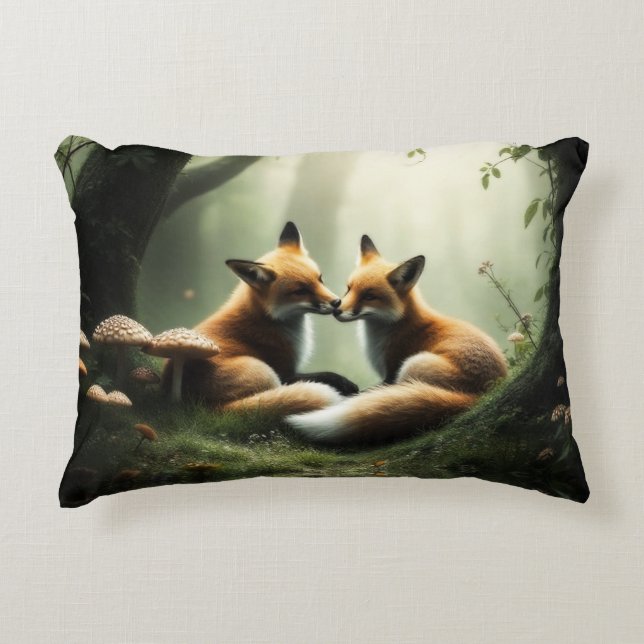 Fox Cuddle i Misty Forest Prydnadskudde (Framsidan)