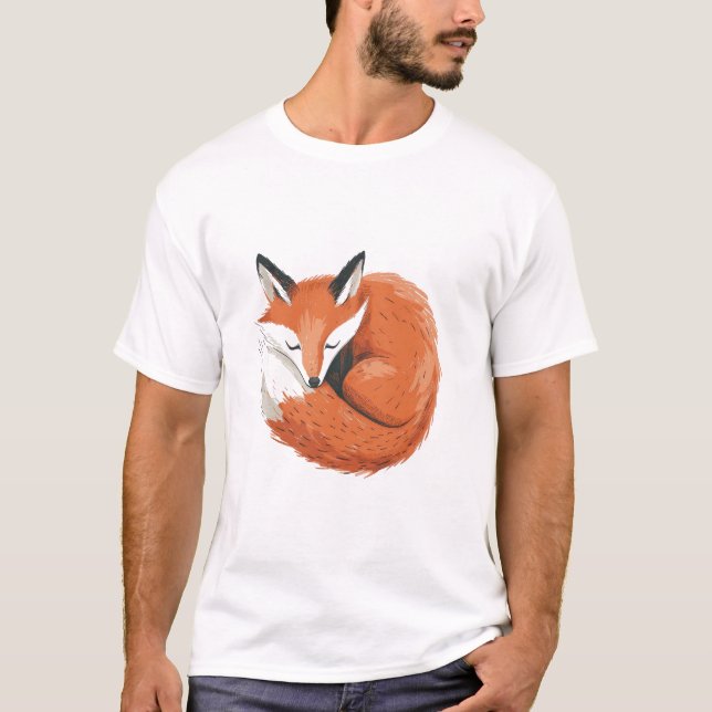 Fox Curted Up Sleeping - Minimalist Art T Shirt (Framsida)