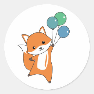 Fox Cute Animals flyger på ballonger Barn Runt Klistermärke