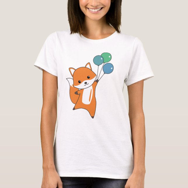 Fox Cute Animals flyger på ballonger Barn T Shirt (Framsida)