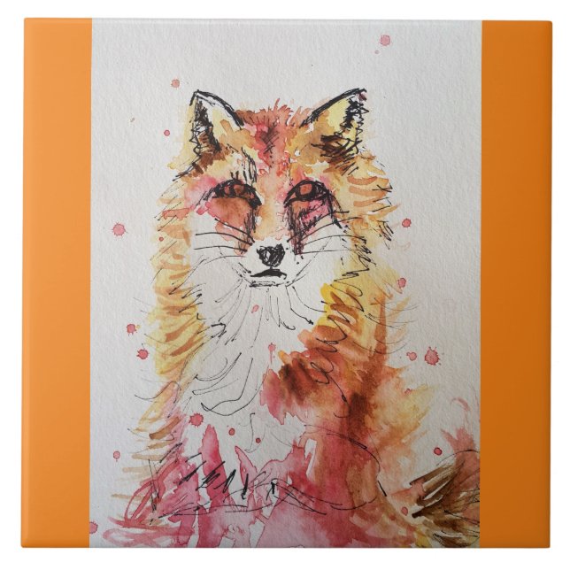 Fox Cute Red Watercolor Paart Kakelplatta (Framsidan)