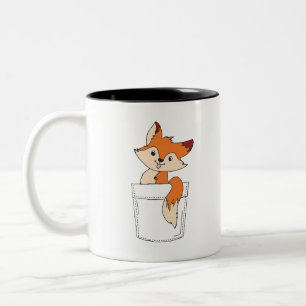 Fox Cute Teckning Fox i Pocket Cute Fox Clipart Två-Tonad Mugg