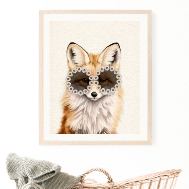 Fox Daisy Sunglasses Woodland Nursery Poster (Skapare uppladdad)