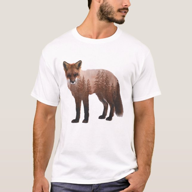 Fox Double Exposure  Poster T-Shirt (Framsida)