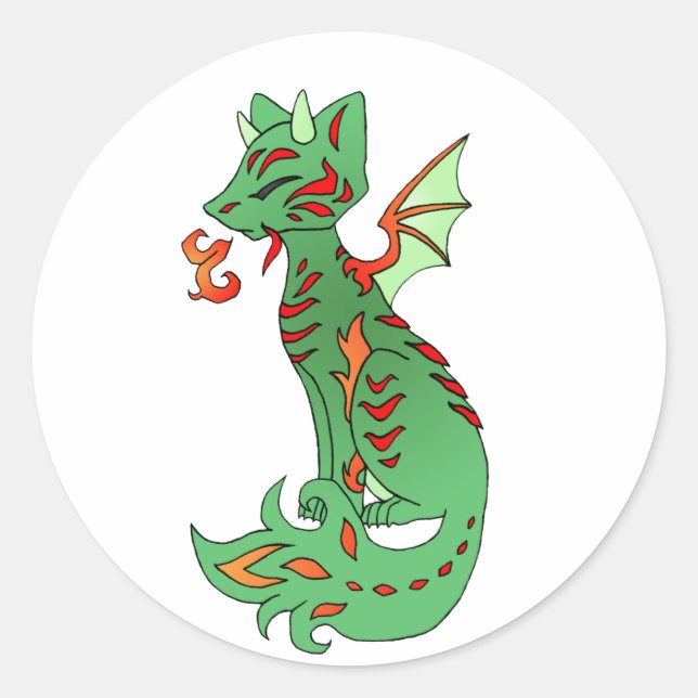 Fox Dragon Runt Klistermärke (Framsida)