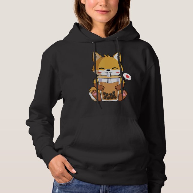 Fox Drinking Boba Bubble Tea Älskare T Shirt (Framsida)