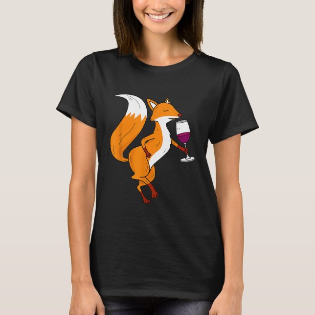 Fox Drinking Vin Shirt Cocktail Animal Funny Drun T (Framsida)
