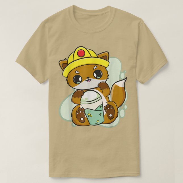 Fox Drinks Boba Bubble Tea for Construction Worker T Shirt (Design framsida)