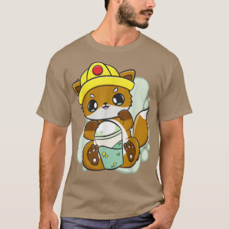 Fox Drinks Boba Bubble Tea for Construction Worker T Shirt