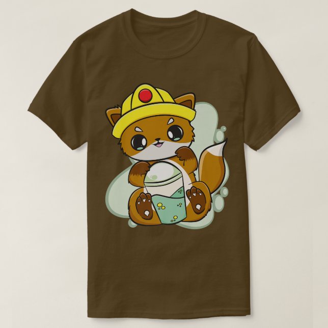 Fox Drinks Boba Bubble Tea For Construction Worker T Shirt (Design framsida)