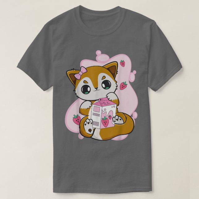 Fox Drinks Strawberry Mjölk Bubble Tea for Boba Lo T Shirt (Design framsida)