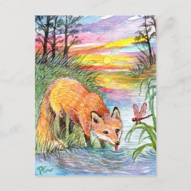 Fox Drinning vid Riverside Vykort (Framsida)