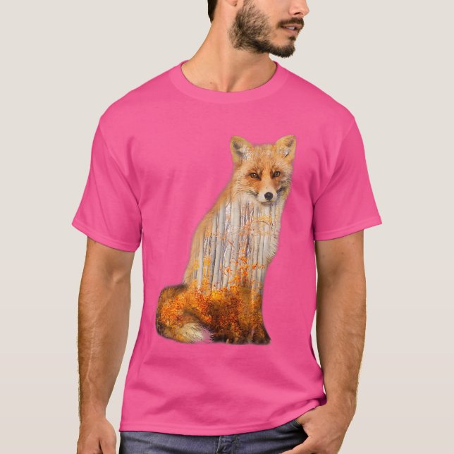 Fox-Dubbla Exponering hösten Träd BeSnygg Wildlif T Shirt (Framsida)