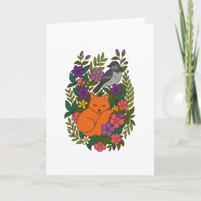 Fox, duva och blommor kort (Framsida)