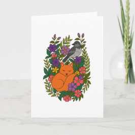 Fox, duva och blommor kort
