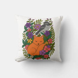 Fox, duva och blommor kudde