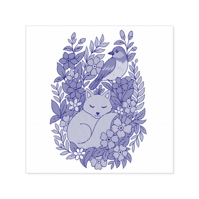 Fox, duva och blommor självfärgande stämpel (Design)