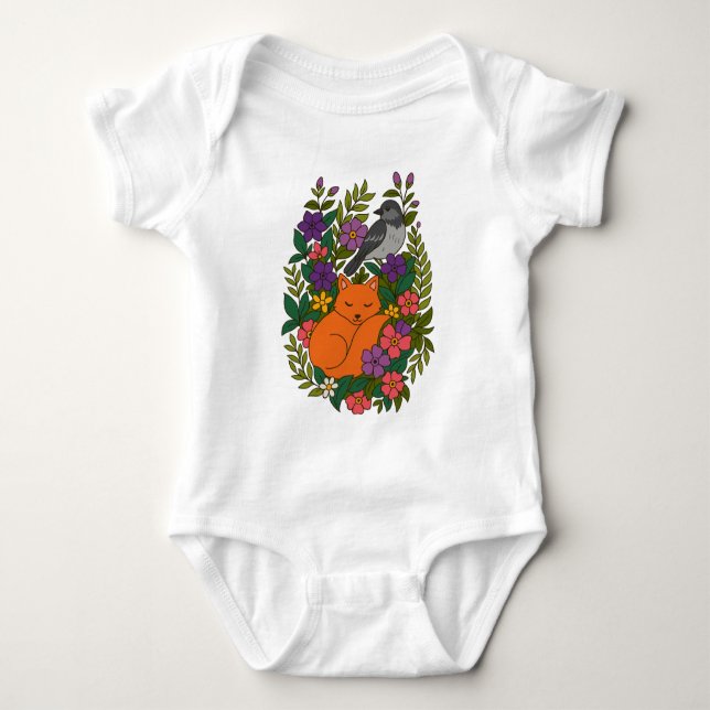 Fox, duva och blommor t shirt (Framsida)