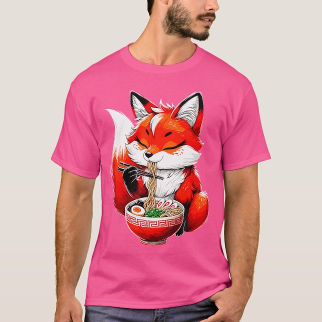 Fox Eating Ramen Noodle Animal Fox T Shirt (Framsida)