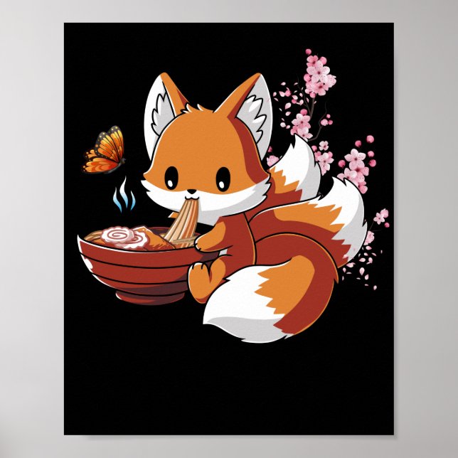 Fox Eating Ramen Ramen Noodle Älskare Fox Thmet Poster (Framsidan)
