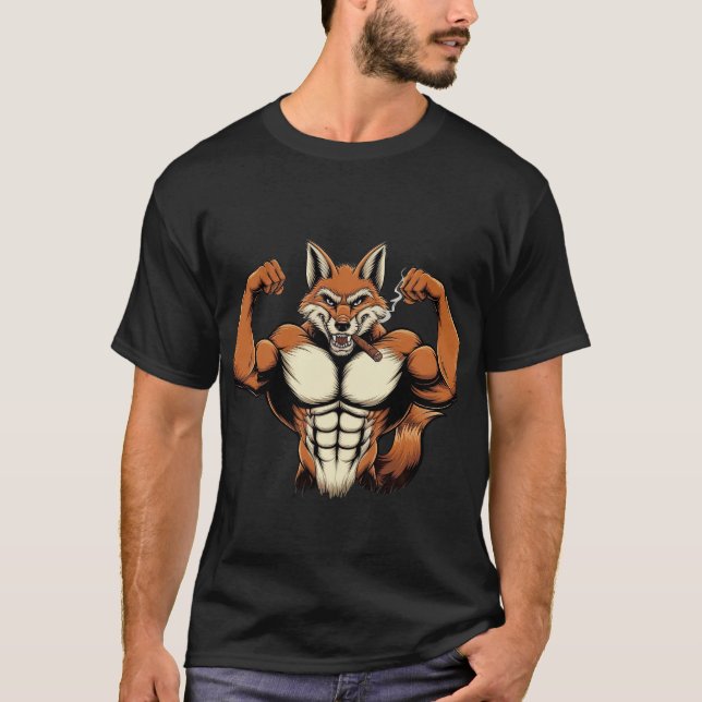 Fox Elak Muskulärt räv Rökräv Cigarräv T Shirt (Framsida)