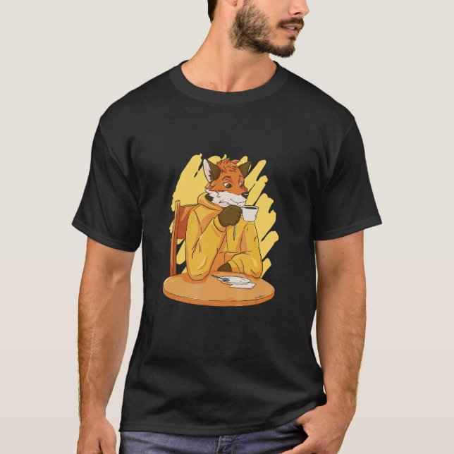 Fox Enjoying sin kopp av kaffe T Shirt (Framsida)