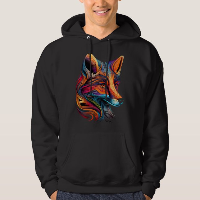 Fox Face Beautiful Colorful Artistic Animal Hoodie (Framsida)