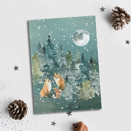 Fox-familjen i Forest Full Moon Snowfall-julen Julkort