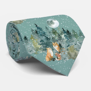 Fox-familjen i Forest Full Moon Snowfall-julen Slips