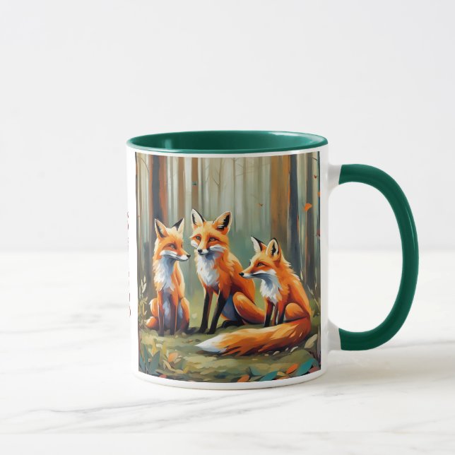 Fox-familjen i skogen. Redigerbart namn Mugg (Höger)