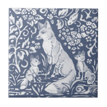 Fox Family Blue White Woodland Forest Denim