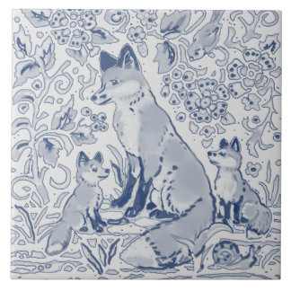 Fox Family Denim Blue White / Grått Woodland Kakelplatta