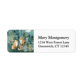 Fox Family Forest Full Moon Snö Returadress Returadress Etikett