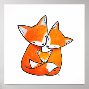 Fox Family Nursery Art Pappa Mamma Lycklig rävar v Poster