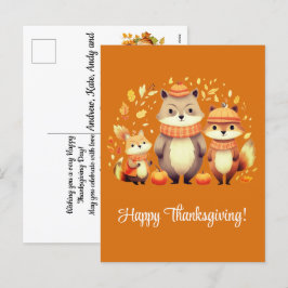 Fox Family Pumpkins Happy thanksgiving Helg Vykort