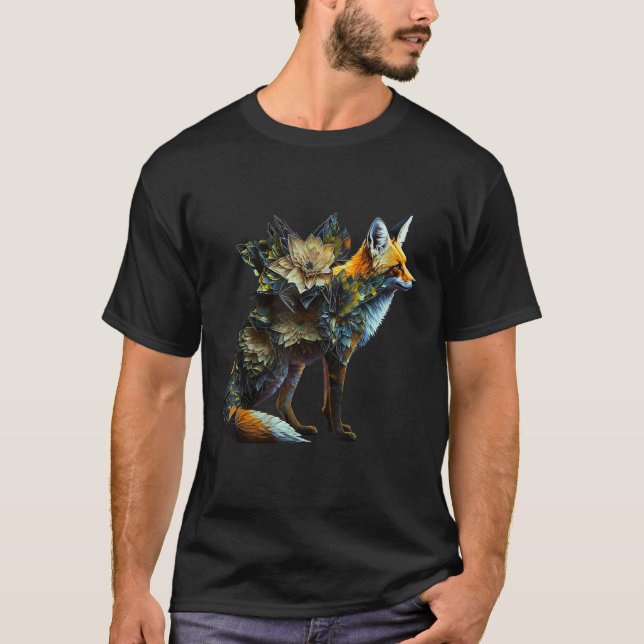 Fox Fantasy Flowers Art Abstrakt Animal Fox T Shirt (Framsida)