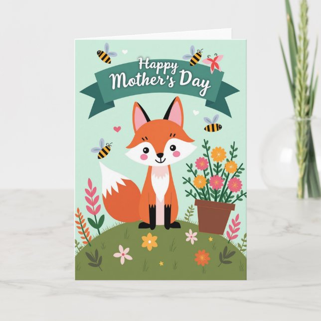 Fox Floral Mothers Day Card Kort (Framsida)