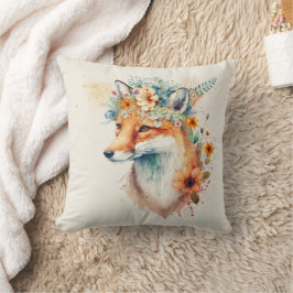 Fox Flower Crown Watercolor                      Kudde