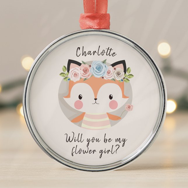 Fox Flower Girl Frieri kort Julgransprydnad Metall (Skapare uppladdad)