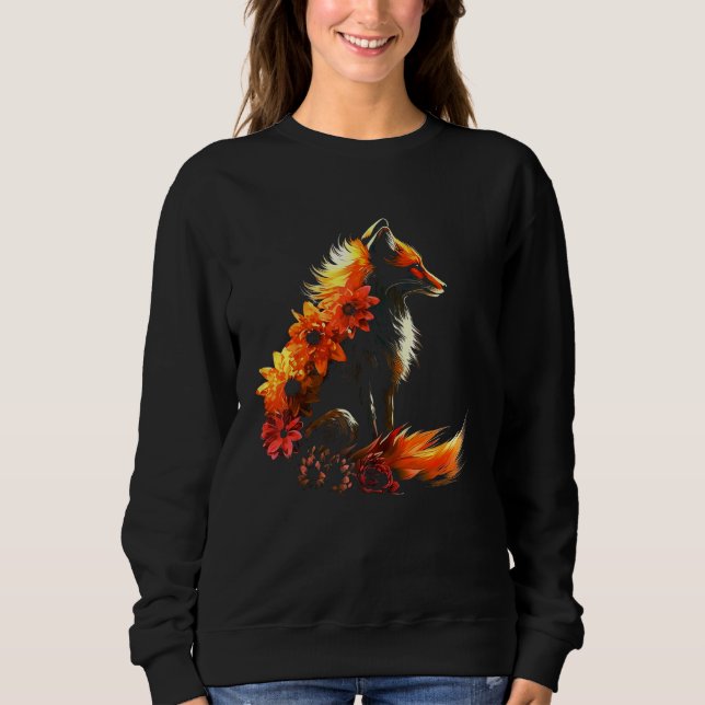 Fox Flowers - Art Animal Fox T Shirt (Framsida)