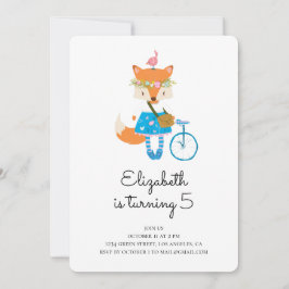 Fox födelsedagsfest inbjudan. Flickan baby. Djuren Inbjudningar