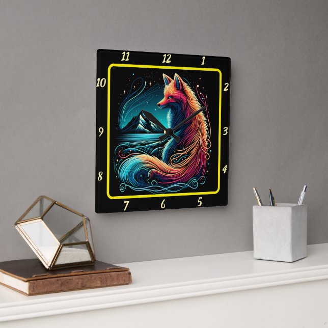 Fox förbleknar Midnight-bergen Fyrkantig Klocka (Kontor)