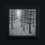 Fox Forest Art Minnesask<br><div class="desc">En rödräv av vild finns bland träd i en mörk skog. En landskapsmålning för djur,  natur och vilda djur och älskare.</div>