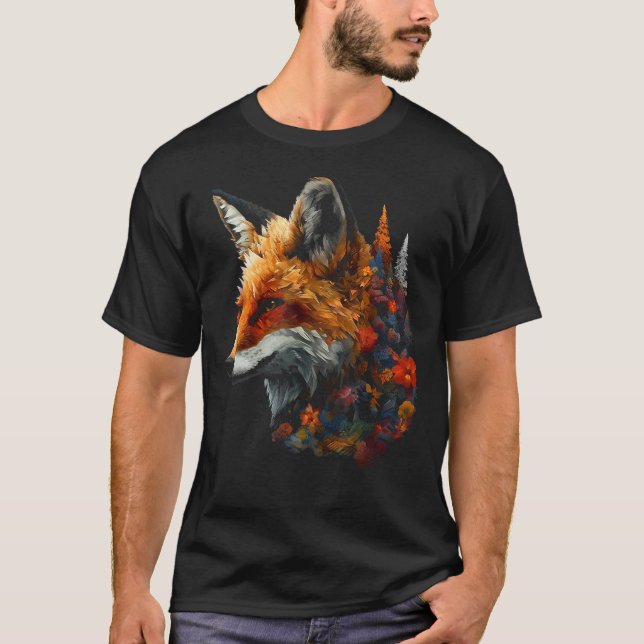 Fox Forest Flowers  Animal Fox T Shirt (Framsida)