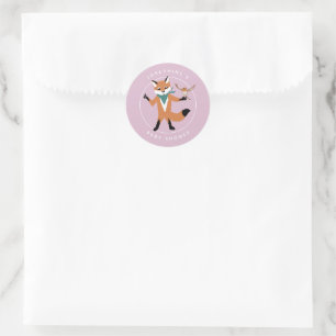 Fox Forest Friends Lavender Baby Shower Runt Klistermärke