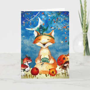 Fox Forest Illustration från hösten Woodland Frien Kort