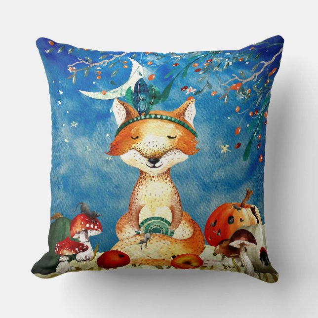 Fox Forest Illustration från hösten Woodland Frien Kudde (Framsida)