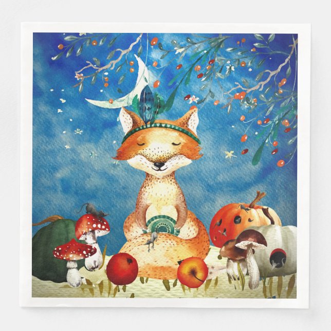 Fox Forest Illustration från hösten Woodland Frien Pappersservett (Framsida)